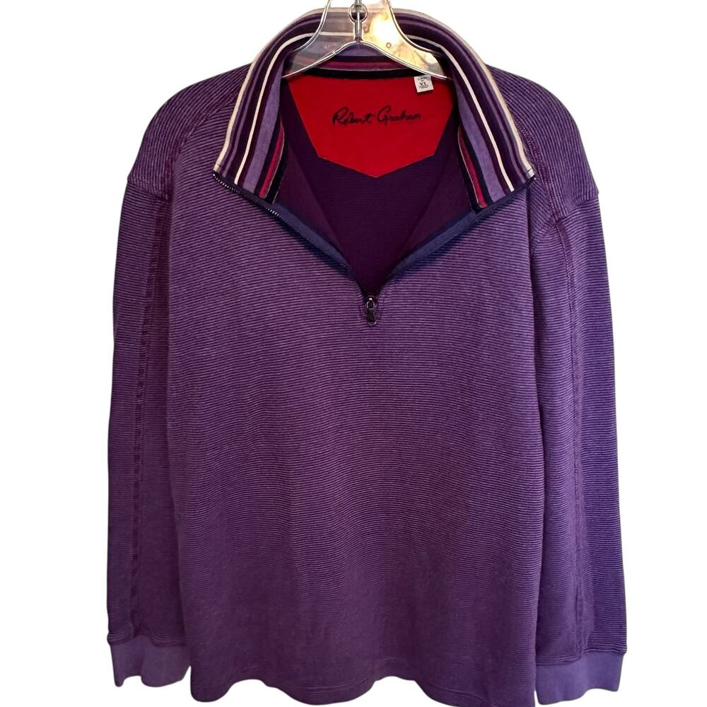 Robert Graham Quarter Zip Sweater Mens XL Purple Contrasting Collar Pullover